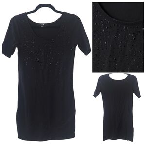 FOREVER 21 BLACK RHINESTONE BODYCON T SHIRT DRESS